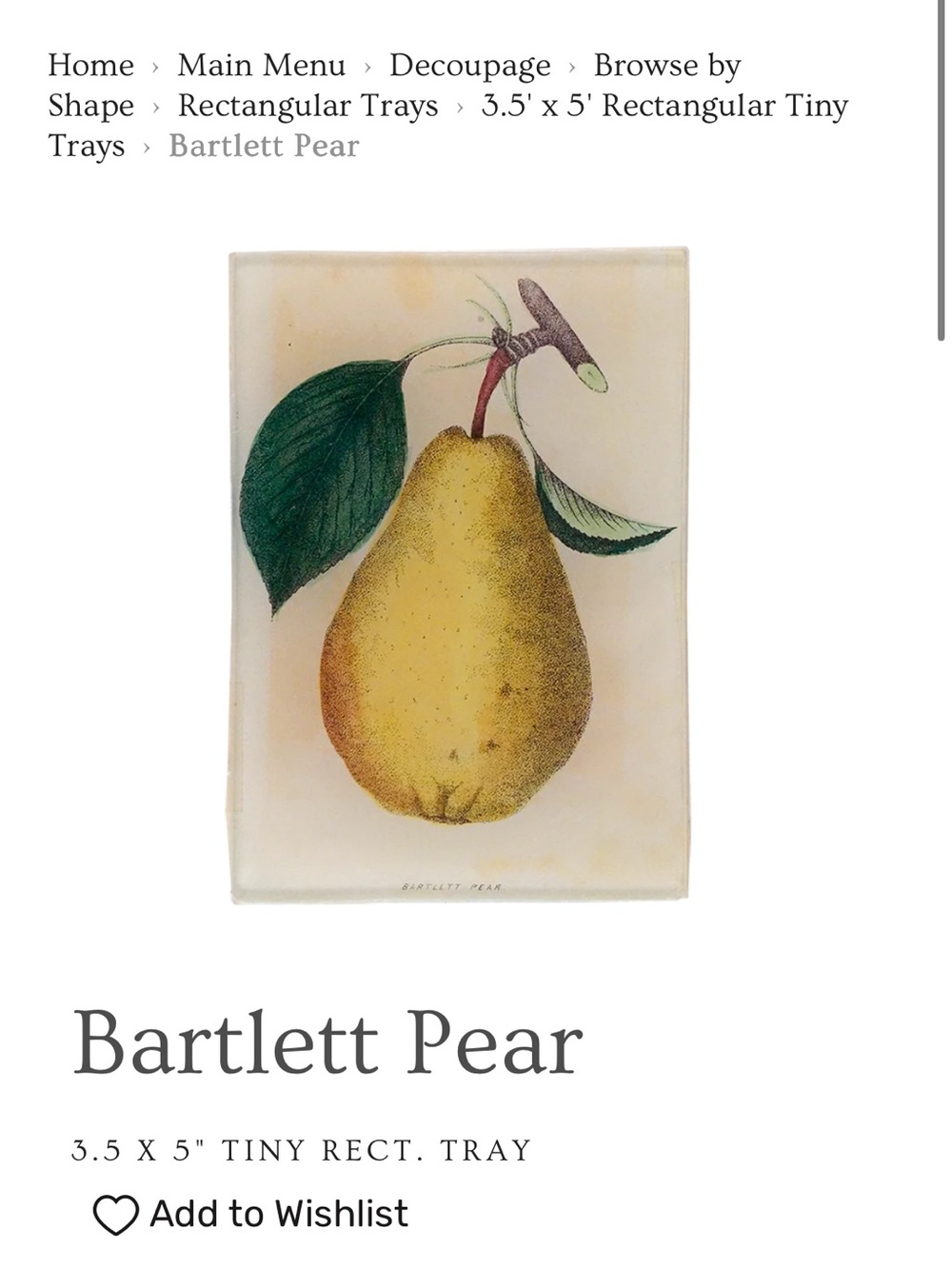 John Derian Bartlett Pear Decorative Mini Tray